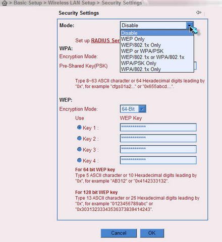提供了多種以 WEP/WPA 所組合的金鑰方式